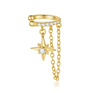 Detail of S925 sterling silver ear cuff with sparkling marquise studs and star pendant