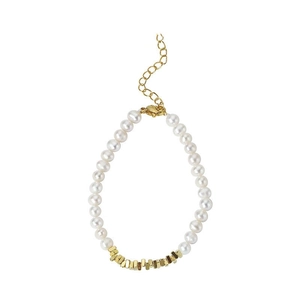 Elegant natural freshwater pearl bracelet with gold hexagonal beads and adjustable chain