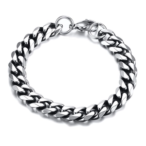 Classic silver stainless steel Cuban link bracelet with lobster clasp for men