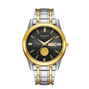 Men Quartz Watch Alloy Steel Waterproof Calendar Day Date Rhinestone Sailboat Embossed Business Luxury Wristwatch