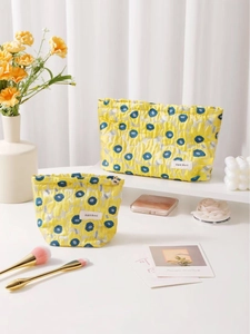 Floral Jacquard Makeup Bag Large Capacity Cosmetic Pouch Storage Organizer Portable Travel Wash Bag For Women Girls