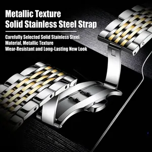 Two-tone solid stainless steel watch strap with luminous detail and butterfly clasp