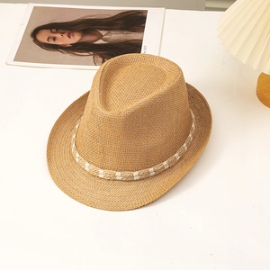 Unisex Straw Fedora Hat Woven Breathable Wide Brim Sun Protection Ethnic Style Summer Beach Travel Jazz Cowboy Hat