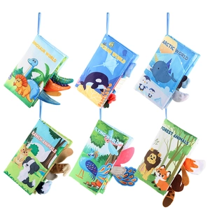 6er-Set weiche Baby-Stoffbücher mit 3D-Tier-Schwänzen und englischen Themen