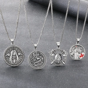 Pendentifs Viking Odin et Croisé en finition argent antique avec chaînes robustes