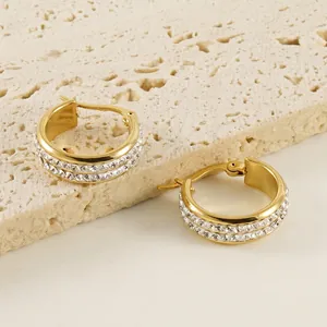 Elegante 18K vergoldete Creolen mit doppelreihigen funkelnden Zirkonia-Diamanten