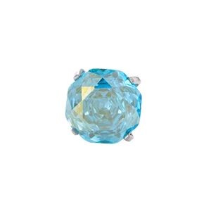 Octagon rose cut blue zircon stud earring with four-claw titanium steel setting