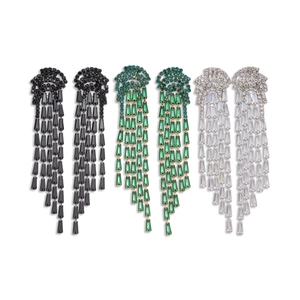 Elegant jellyfish tassel earrings with zircon stones in black, green and silver white colors