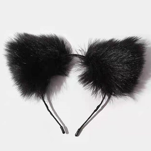 Cute plush cat ears headband with black faux fur for cosplay and costume parties