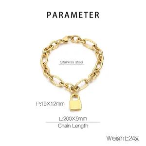Detailed view of hip-hop chain bracelet with square lock pendant and measurements