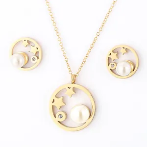 Collier Et Boucles D Oreilles Élégants Étoile Creuse Et Künstliche Perle Bijoux En Acier Inoxydable Pour Femmes Accessoire De Mode Minimaliste