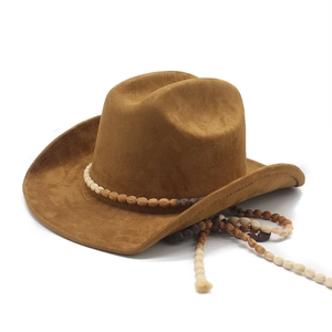 Western Cowboy Hat Faux Suede Beaded Band Ethnic Style Bohemian Vintage Outdoor Sunshade Jazz Hat For Men Women