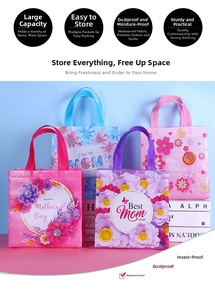 Set of four non-woven Mother's Day gift bags with floral prints and durable handles
