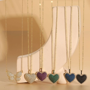 Heart Butterfly Pendant Necklace Copper Cubic Zirconia Micro Pave Luxury Fashion Jewelry For Women