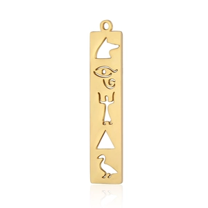 Detailed close-up of golden stainless steel Egyptian pendant with Eye of Horus symbols