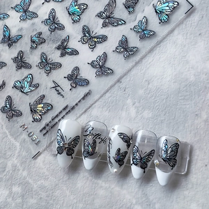 Holographic butterfly nail stickers M-051 set with laser blue-green gradient wing effects