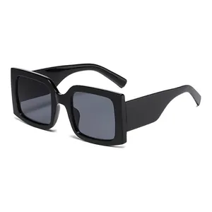 Classic black square oversized sunglasses with thick temples and dark grey lenses