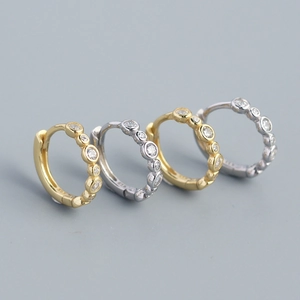 Minimalist Hoop Earrings Crafted From 925 Sterling Silver Featuring Sparkling Round Zircon Stones For Women Huggie Style