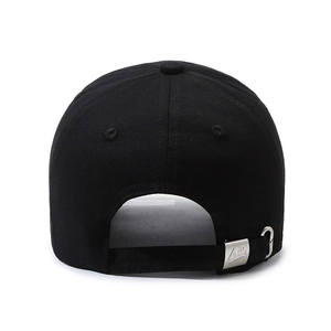 Adjustable black cotton baseball cap back view featuring a metallic ARQ buckle closure