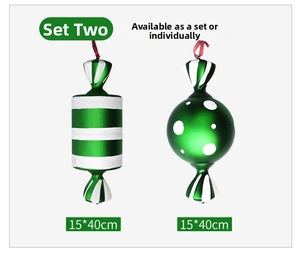 Detailed 40cm green and white Christmas candy ornaments with striped and polka dot patterns