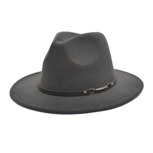 Classic charcoal grey wool fedora hat with black leather belt band for men and women