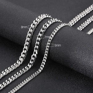Cuban Link Chain Necklace Stainless Steel Silver Tone Hip Hop Punk Fashion Jewelry For Men Women Simple Polished Smooth