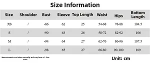 Detailed size chart for V-neck long sleeve crop top and wide-leg pants fashion set