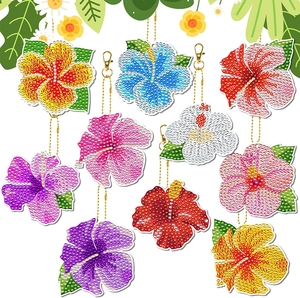 Set of 10 DIY 5D diamond painting flower keychains in various bright floral colors