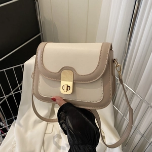Vintage PU Leather Crossbody Bag For Women Trendy Color Block Shoulder Purse With Gold Twist Lock Adjustable Strap