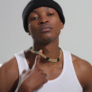 Collana E Bracciale Cuban Link Iced Out Zircone Rettangolare Verde Smeraldo Lega Strass Hip Hop Stile Miami Gioelli