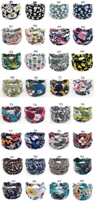 Detailed catalog of 32 bohemian style elastic headbands featuring diverse floral prints