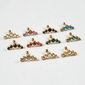 Surgical steel curved cartilage stud earrings featuring five vibrant opal stones