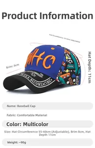 Detail of embroidered letters and ethnic geometric prints on cotton baseball cap
