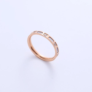 Elegant rose gold titanium steel ring featuring geometric cutouts and sparkling zircons