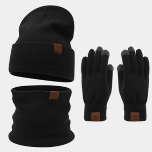 Beanie Snood Scarf Touchscreen Gloves Acrylic Knit Thickened Warm Outdoor Winter Snowflake Leather Patch Men Women