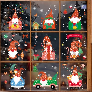 Christmas Santa Gnome window stickers with snowflakes for festive glass decoration