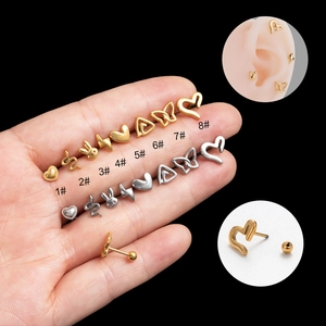 Stainless Steel Heart Butterfly Snake Stud Earrings For Women Girls Screw Back Ball Cartilage Helix Piercing Jewelry