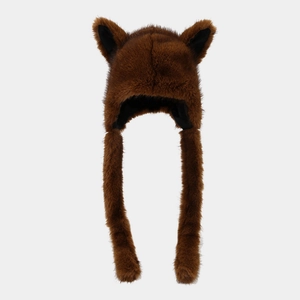 Plush brown trapper hat with cute fox ears and long earflaps for winter warmth