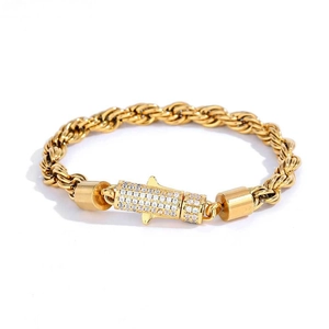 6mm gold rope chain bracelet for men with a sparkling pavé diamond cylinder clasp
