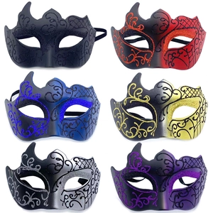 Masquerade half face masks for men in six colors with glitter patterns on matte black