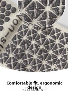 Detailed close-up of anti-slip silicone grip pattern on cotton yoga pilates socks