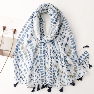 Abstrakt Bedruckter Langer Schal Umhang Bali-Garn Polyester Leicht Atmungsaktiv Elegant Quaste Wickel Für Damen
