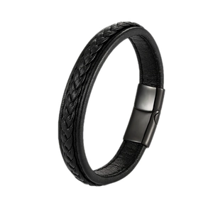 Braided Leather Bracelet With 316L Stainless Steel Magnetic Clasp Vintage Hand-Woven Jewelry For Men