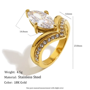 Anello in acciaio inossidabile placcato oro 18 carati con zircone marquise e misure