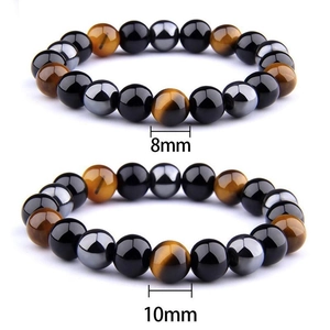 Men's energy balance bracelet with tiger eye and obsidian beads in 8mm and 10mm sizes