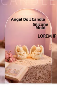 Detailed view of angel doll candles made from creative DIY silicone molds on lace