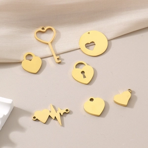 Pendentifs cœur en acier inoxydable doré et serrure pour création de bijoux DIY