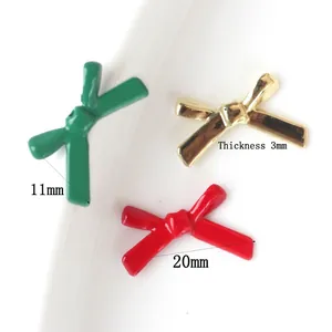 DIY colorful bow alloy charms in red, green, and gold for jewelry making, 20x11mm