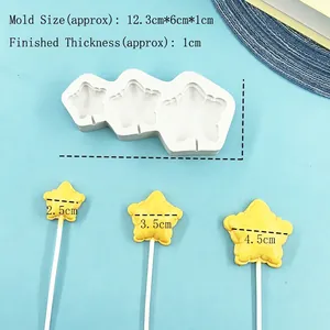 Star-shaped silicone mold for fondant and chocolate featuring three sizes of star cavities