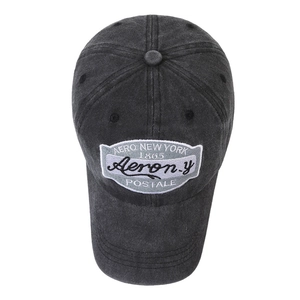 Vintage washed dark grey cotton baseball cap with embroidered Aero New York patch
